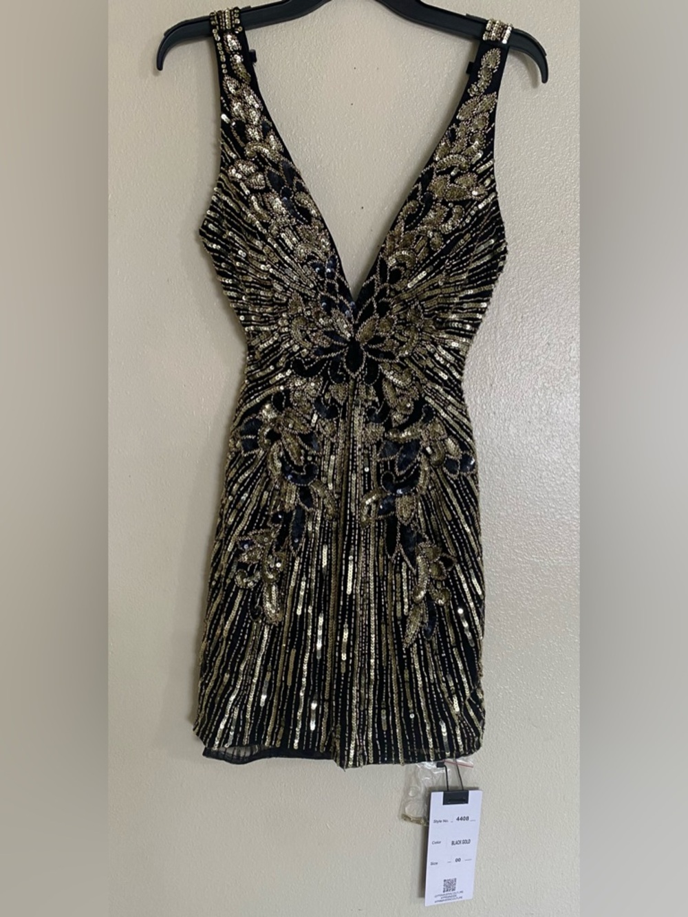 Black & Gold Sequin V-Neck Mini Dress